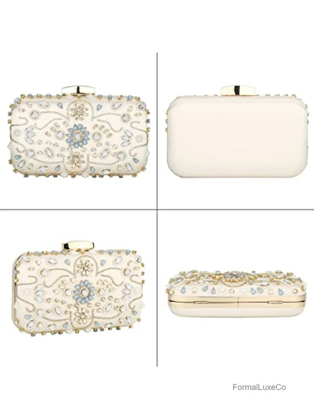Rhinestone Beaded Evening Clutch Purse with Chain Strap